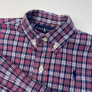 Ralph Lauren Kids Plaid Button Down Shirt Long Sleeve Red Blue‎ White Pony 24M